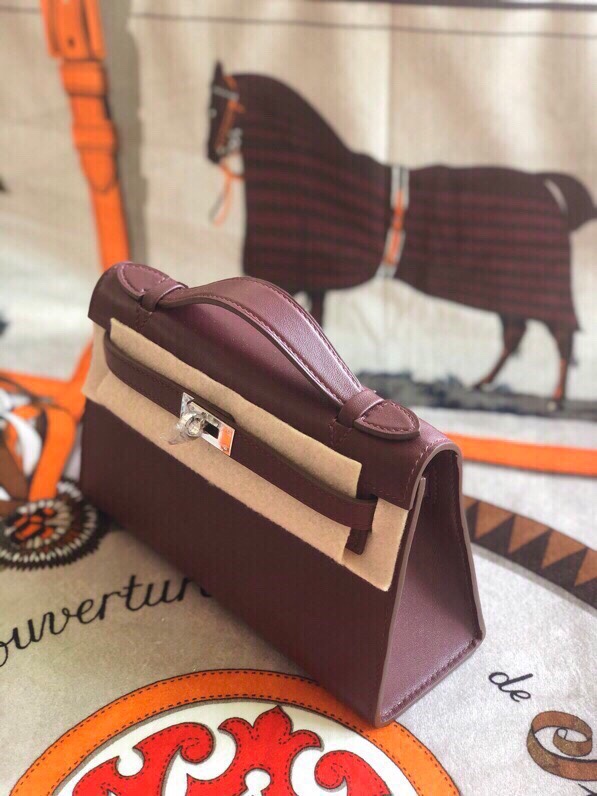 에르메스 미니 켈리백22 보르도 은장 스위프트